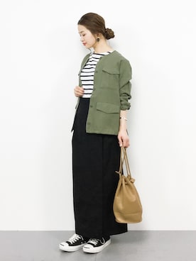 「ラップスカート」｜「アイテム（ブルゾン）」を使った、isaさん（レディース・155cm）の春コーディネート