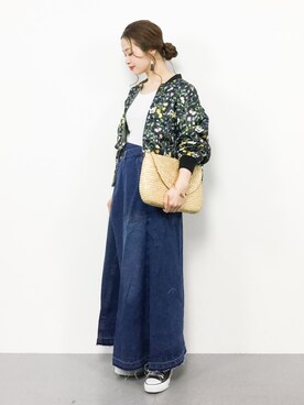 「ラップスカート」｜「アイテム（ブルゾン）」を使った、isaさん（レディース・155cm）の春コーディネート
