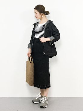 「ナロースカート」｜「アイテム（デニムジャケット）」を使った、isaさん（レディース・155cm）の春コーディネート