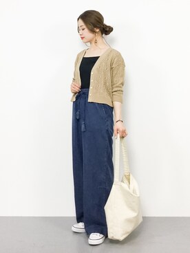 「透かし編みニット」｜isaさん（レディース・155cm）の春コーディネート