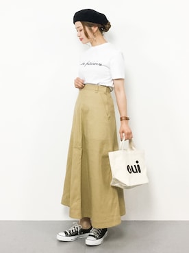 「Aラインスカート」｜「アイテム（トートバッグ）」を使った、isaさん（レディース・155cm）の春コーディネート