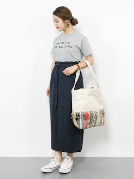 「BEAMS BOY（ビームスボーイ）のBEAMS BOY / BOY プリント ショートスリーブ（Tシャツ/カットソー）」を使った、isaさん（レディース・155cm）の春コーディネート