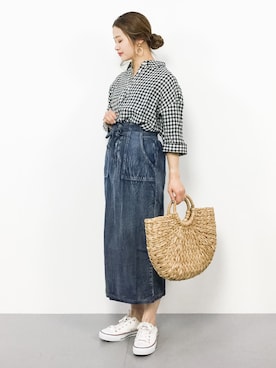 「note et silence （ノートエシロンス）のアイテム（かごバッグ）」を使った、isaさん（レディース・155cm）の春コーディネート