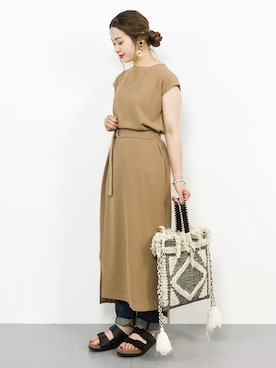「natural couture（ナチュラルクチュール）のDカンベルト付きワッフルTワンピ（ワンピース）」を使った、isaさん（レディース・155cm）の夏コーディネート