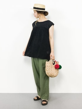 「SALON adam et rope'（サロン アダム エ ロペ）のアイテム（ハット）」を使った、isaさん（レディース・155cm）の夏コーディネート