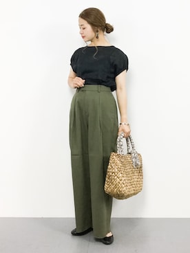 「LAKOLE（ラコレ）のアイテム（かごバッグ）」を使った、isaさん（レディース・155cm）の夏コーディネート