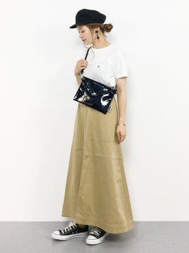 「Aラインスカート」｜「アイテム（ボディバッグ/ウエストポーチ）」を使った、isaさん（レディース・155cm）の夏コーディネート