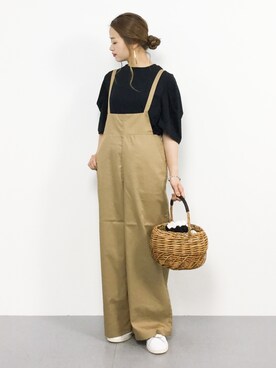 「アイテム（つなぎ/オールインワン、ベージュ系）」を使った、isaさん（レディース・155cm）の夏コーディネート
