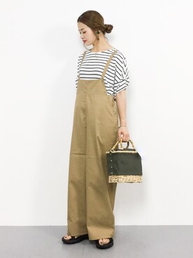 「アイテム（つなぎ/オールインワン、ベージュ系）」を使った、isaさん（レディース・155cm）の夏コーディネート