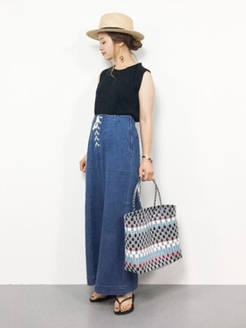 「UNE MANSION（ユヌマンション）のアイテム（タンクトップ）」を使った、isaさん（レディース・155cm）の夏コーディネート