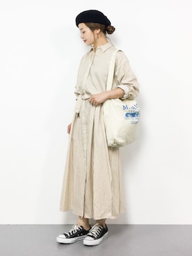 「マキシスカート」｜「アイテム（シャツワンピース）」を使った、isaさん（レディース・155cm）の夏コーディネート