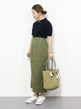 「cache cache（カシュ カシュ）のアイテム（かごバッグ）」を使った、isaさん（レディース・155cm）の夏コーディネート