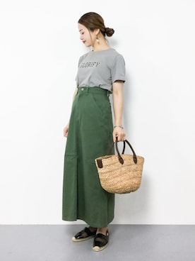 「Aラインスカート」｜「アイテム（トートバッグ）」を使った、isaさん（レディース・155cm）の夏コーディネート