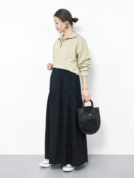 「ラウンドバッグ」｜「アイテム（スウェット）」を使った、isaさん（レディース・155cm）の夏コーディネート