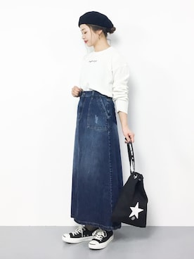 「Aラインスカート」｜「アイテム（ハンドバッグ）」を使った、isaさん（レディース・155cm）の秋コーディネート