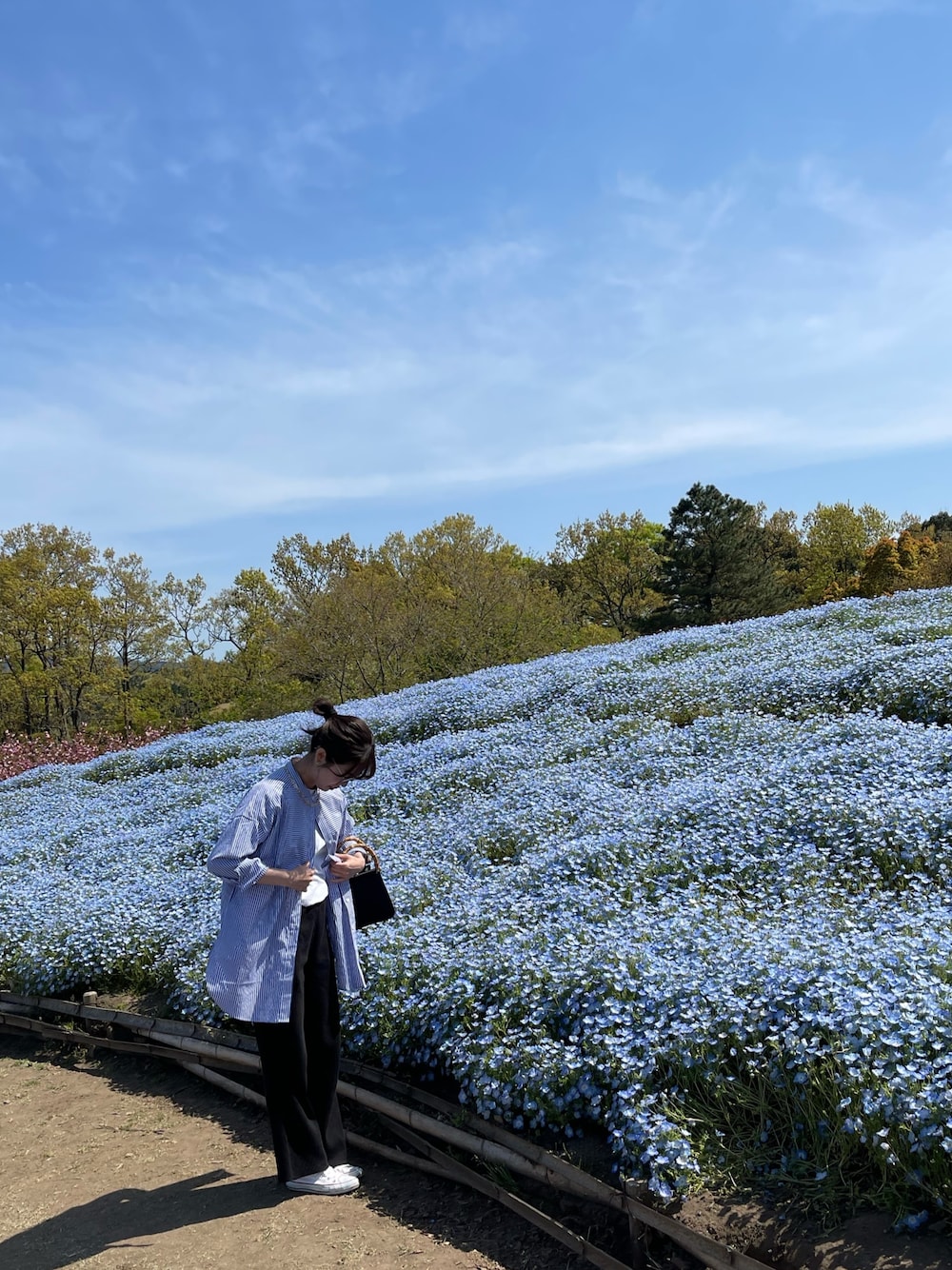 「休日スタイル」｜「niko and...のリブフリステッチワイドパンツ（その他パンツ、ブラック系）」を使った、mさん（レディース・158cm）の春コーディネートの1枚目の写真