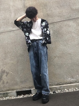 「UNIQLO（ユニクロ）のクルーネックT（半袖）（Tシャツ/カットソー、ホワイト系）」を使った、masaさん（メンズ・171cm）の夏コーディネート