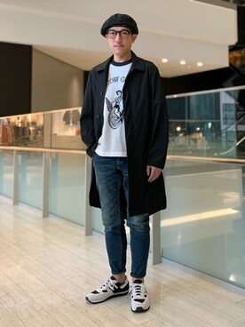 「ロング丈」｜「アイテム（ステンカラーコート）」を使った、Tsudakaさん（メンズ・176cm）の春コーディネート