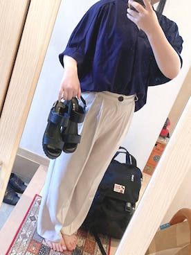 「GRL（グレイル）のベーシックストレートパンツ（その他パンツ、ホワイト系）」を使った、瑠愛さん（レディース・152cm）の夏コーディネート