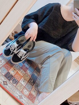 「GU（ジーユー）のアイテム（パンツ、グリーン系）」を使った、瑠愛さん（レディース・152cm）の夏コーディネート