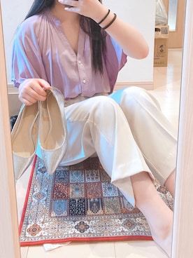 「GRL（グレイル）のベーシックストレートパンツ（その他パンツ、ホワイト系）」を使った、瑠愛さん（レディース・152cm）の夏コーディネート