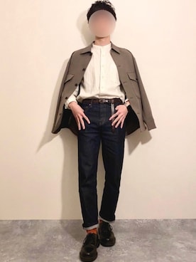 「ノーカラーシャツ」｜「アイテム（腕時計）」を使った、okamoさん（メンズ・162cm）の冬コーディネート