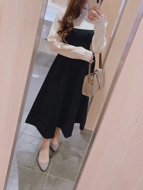 セルフォード ホールガーメントニットワンピース　Aライン 黒　フレア　36 秋冬 ベルスリーブホールガーメントニットワンピース(デイリー