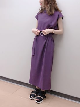 「natural couture（ナチュラルクチュール）のDカンベルト付きワッフルTワンピ（ワンピース）」を使った、りーちゃんさん（レディース・149cm）の春コーディネート