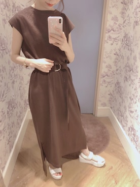「natural couture（ナチュラルクチュール）のDカンベルト付きワッフルTワンピ（ワンピース）」を使った、りーちゃんさん（レディース・149cm）の夏コーディネート