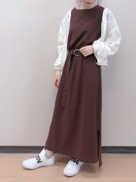 「natural couture（ナチュラルクチュール）のDカンベルト付きワッフルTワンピ（ワンピース）」を使った、りーちゃんさん（レディース・149cm）の夏コーディネート