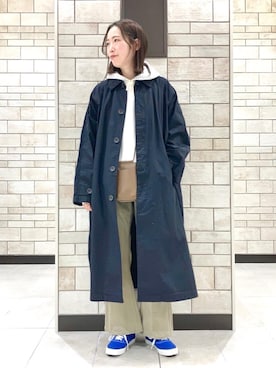 「coen（コーエン）のアイテム（ステンカラーコート）」を使った、coenかつきさん（レディース・163cm）の冬コーディネート