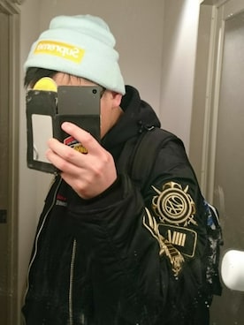 「Supreme x The North Face」｜「アイテム（MA-1）」を使った、てつさん（メンズ・182cm）の冬コーディネート