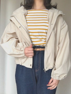 「green countyのアイテム（Tシャツ/カットソー、イエロー系）」を使った、chimiさん（レディース・156cm）の春コーディネート