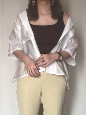 「LOWRYS FARM（ローリーズファーム）のスクエアタンク　868751（タンクトップ、ブラウン系）」を使った、chimiさん（レディース・156cm）の夏コーディネート