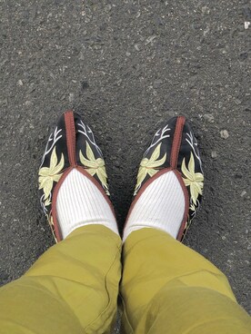 「KOBE LETTUCE（コウベレタス）のチャイナシューズ（パンプス、ブラック系）」を使った、chimiさん（レディース・156cm）の夏コーディネート