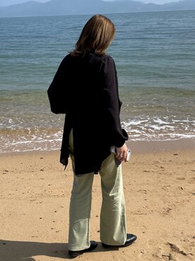 「LOWRYS FARM（ローリーズファーム）の２ＷＡＹソデタックブラウスＬＳ　933347（シャツ/ブラウス、ブラック系）」を使った、chimiさん（レディース・156cm）の春コーディネート