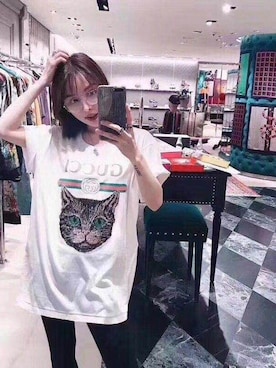 「GUCCI（グッチ）の【翌日発送】GUCCI (グッチ) Ｔシャツ  半袖  刺繍  プリント　カットソー トップスima-1821（Tシャツ/カットソー、その他）」を使った、vocalさん（レディース・169cm）の夏コーディネート