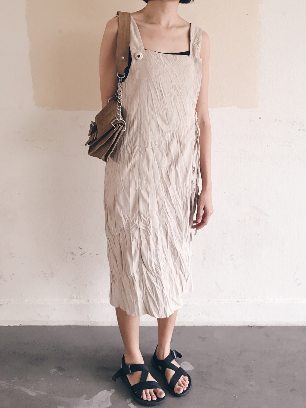 「w closetのアイテム（サンダル、ブラック系）」を使った、Bobbinpngさん（レディース・165cm）の夏コーディネートの1枚目の写真