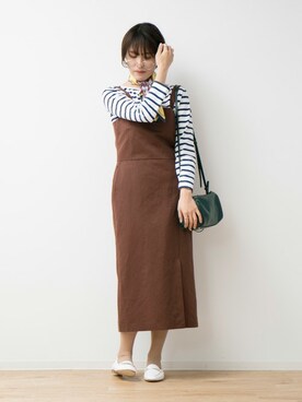 「アイテム（モカシン/デッキシューズ、ホワイト系）」を使った、ABAHOUSE ONLINE LADIES_STAFFさん（レディース・160cm）の冬コーディネート