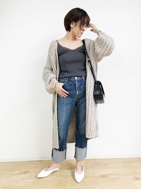 「アイテム（トップス、ベージュ系）」を使った、ABAHOUSE ONLINE LADIES_STAFFさん（レディース・160cm）の春コーディネート