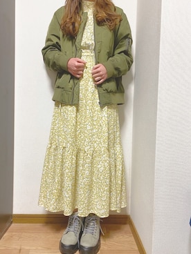 「イエローコーデ」｜「アイテム（MA-1）」を使った、ｒｕｒｉさん（レディース・158cm）の春コーディネート