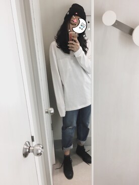 「PULL&BEAR（プルアンドベア）のアイテム（帽子）」を使った、馨さん（レディース・168cm）の冬コーディネート