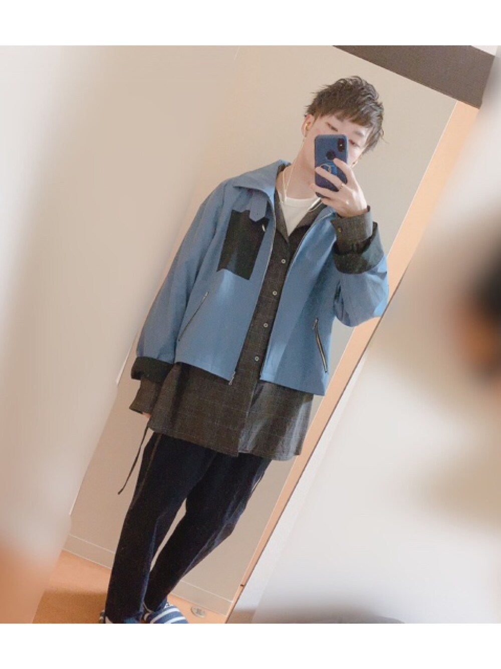 「はるコーデ、ゆるコーデ、ビッグシルエット、ootd、キレイめ、fashion、TOIRONIER、RYO TAKASHIMA」｜「RYO TAKASHIMAのアイテム（ブルゾン、ブルー系）」を使った、トトロさん（メンズ・175cm）の春コーディネートの1枚目の写真