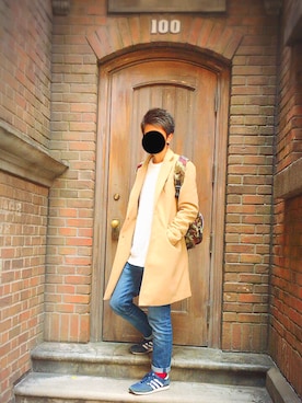 「HVC（エイチブイシー）のアイテム（チェスターコート）」を使った、TASUKUさん（メンズ・165cm）の春コーディネート