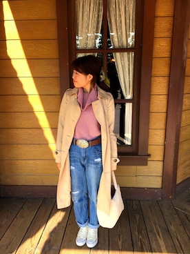 「バンダナ」｜「アイテム（トレンチコート）」を使った、あきさん（レディース・151cm）の春コーディネート