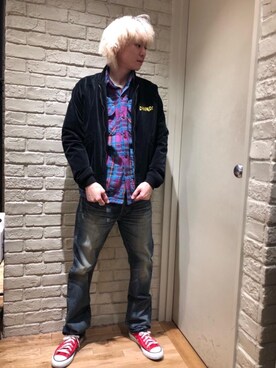 「HYSTERIC GLAMOUR（ヒステリックグラマー）のREVOLUTION SOUNDS刺繍 CPOシャツ（シャツ/ブラウス）」を使った、Mitsuさん（メンズ・170cm）の冬コーディネート