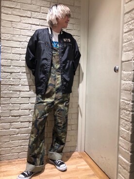 「HYSTERIC GLAMOUR（ヒステリックグラマー）のアイテム（サロペット/オーバーオール）」を使った、Mitsuさん（メンズ・170cm）の冬コーディネート