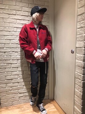 「HYSTERIC GLAMOUR（ヒステリックグラマー）のHYS WHISKY柄 刺繍キャップ（キャップ）」を使った、Mitsuさん（メンズ・170cm）の春コーディネート