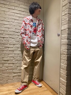 「アイテム（カバーオール、レッド系）」を使った、Mitsuさん（メンズ・170cm）の秋コーディネート