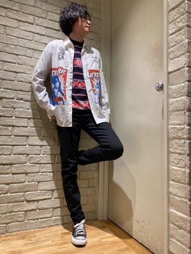 「HYSTERIC GLAMOUR（ヒステリックグラマー）のGIRLS BORDER総柄ジャカード リブ付Tシャツ（Tシャツ/カットソー）」を使った、Mitsuさん（メンズ・170cm）の秋コーディネート